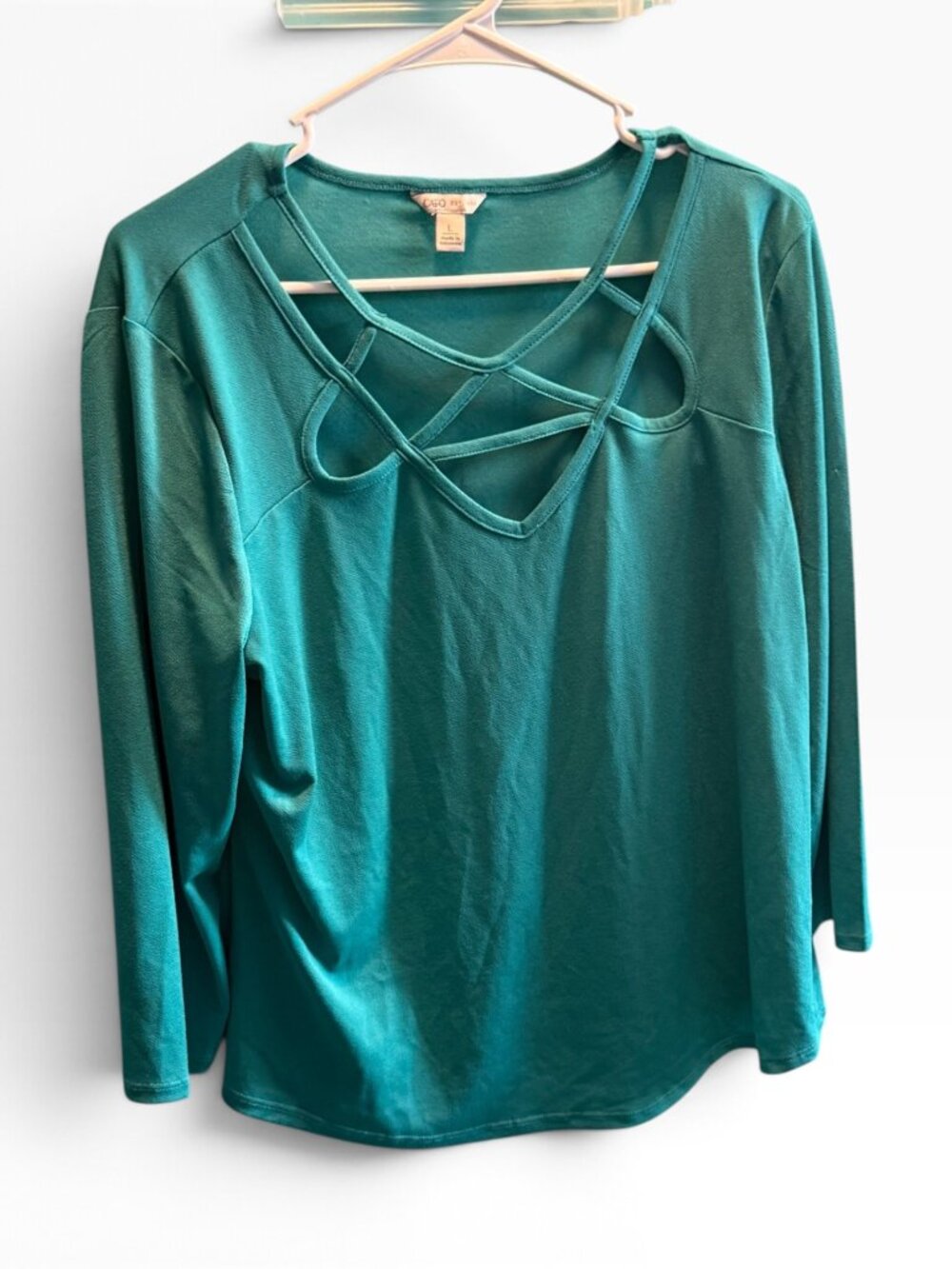 Cato Teal Crisscross Neck Top – Size Large